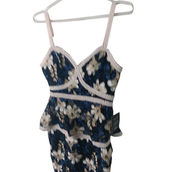 New Lulus XS Navy Blue Floral Embroidered Lace Trim Mini Dress Party - Picture 9 of 16